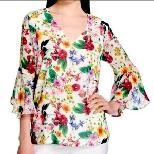 HTF Calvin Klein floral bell sleeve blouse XS